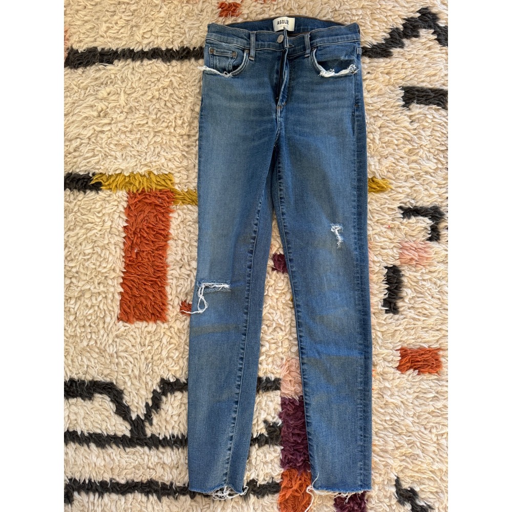 AGOLDE Sophie High Rise Ankle Skinny Distressed Jeans Light Wash Size‎ 28 n1